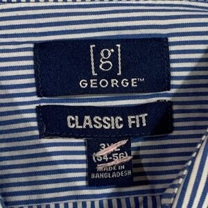 George Blue White Striped Button Up Shirt Classic Fit Long Sleeve 3XL